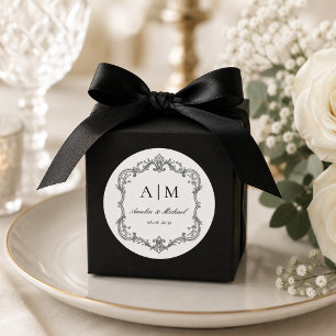 Elegant Vintage Monogram Wedding Classic Round Sticker