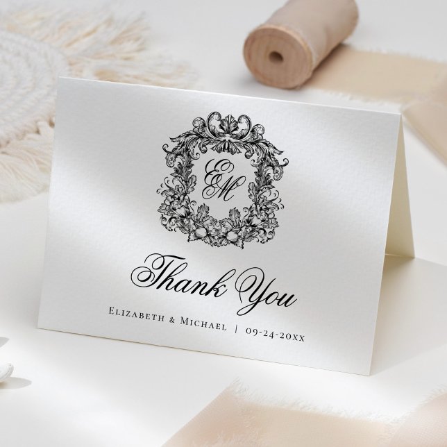 Elegant Vintage Monogram Wedding Crest  Thank You Card (Creator Uploaded)