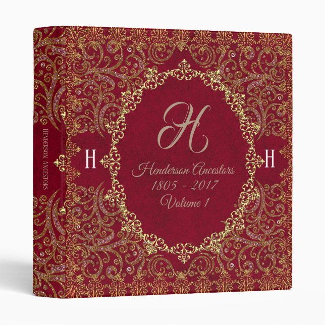Élégant Vintage Monogramme généalogie Classeur d'a (Devant/Côté)