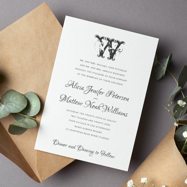 Elegant vintage monogrammed formal wedding invitation (Creator Uploaded)