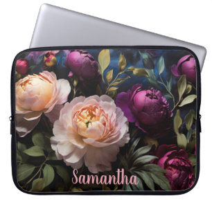 Elegant vintage moody pink magenta floral painting laptop sleeve