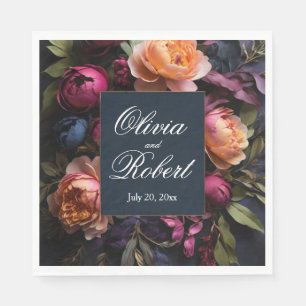 Elegant vintage moody pink magenta floral Wedding Napkin