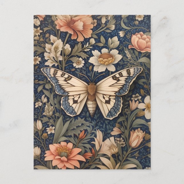 Elegant Vintage Moth William Morris Inspired Postcard (Front)
