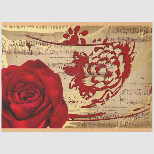 Elegant Vintage Music Red Rose Tissue Paper (Front)