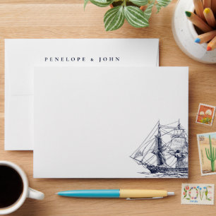Elegant Vintage Nautical Boat Illustration Wedding Envelope