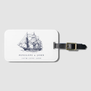 Elegant Vintage Nautical Ship Destination Wedding Luggage Tag