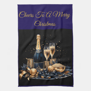Elegant Vintage Navy Blue and Gold Kitchen Towel