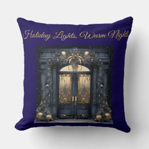 Elegant Vintage Navy Blue and Gold Throw Pillow
