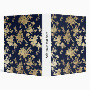 Elegant vintage navy blue faux gold flowers binder