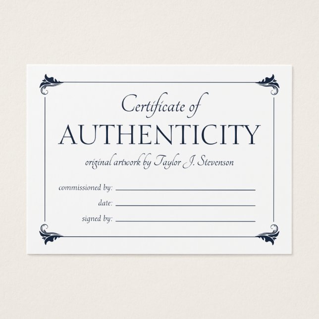 Elegant Vintage Navy Certificate of Authenticity (Front)