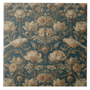 Elegant Vintage Nouveau Floral Birds Tile