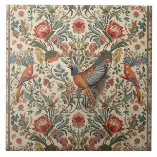 Elegant Vintage Nouveau Floral Birds Tile