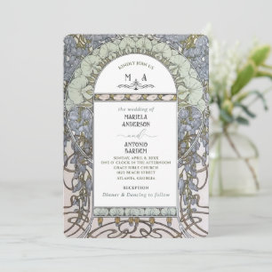 Elegant Vintage Nouveau Watercolor Wedding Flowers Invitation