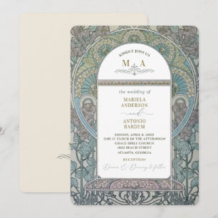Elegant Vintage Nouveau Watercolor Wedding Flowers Invitation