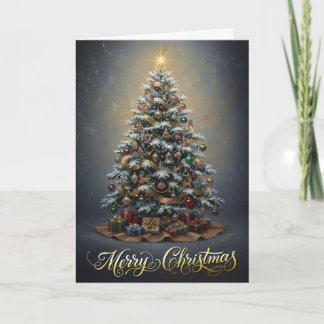 Elegant Vintage Oil Painting Christmas Tree Art Card