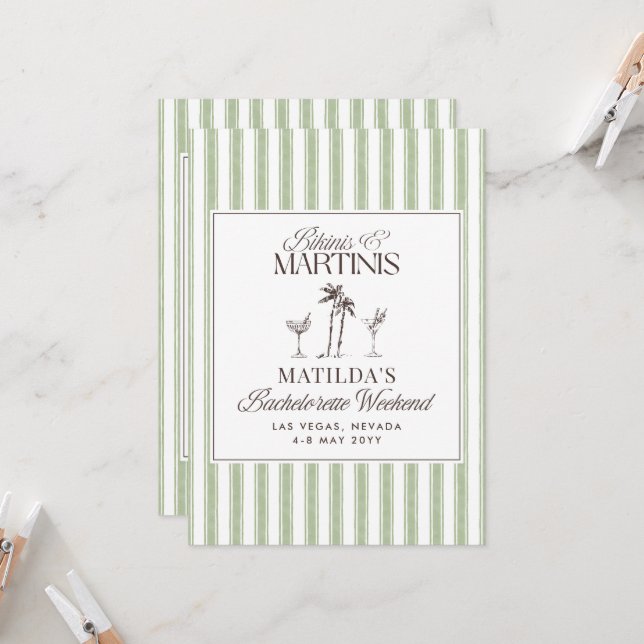 Elegant vintage old money bachelorette weekend invitation (Front/Back In Situ)