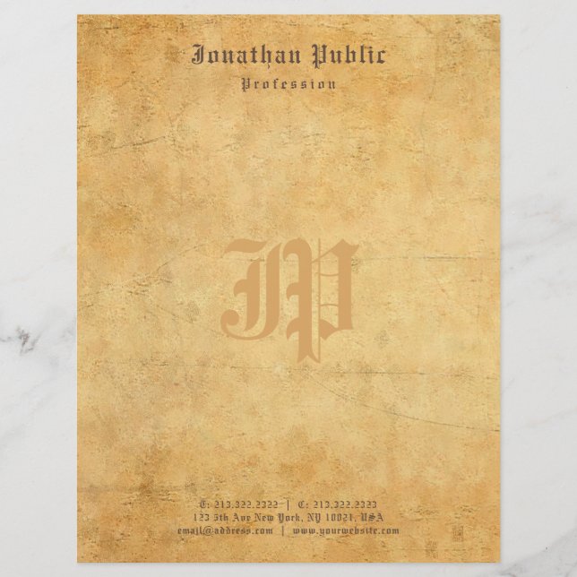 Elegant Vintage Old Paper Look Monogram Template (Front)