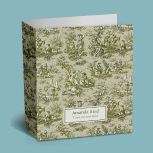 Elegant vintage olive green toile de jouy binder