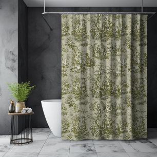 Elegant vintage olive green toile de jouy floral