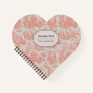 Elegant vintage orange toile de jouy heart notebook