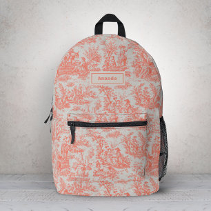 Elegant vintage orange toile de jouy printed backpack