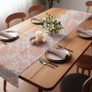 Elegant vintage orange toile de jouy printed short table runner
