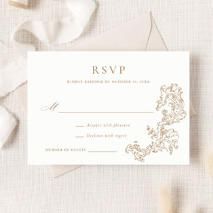 Elegant Vintage Ornament Design Gold Wedding RSVP Invitation