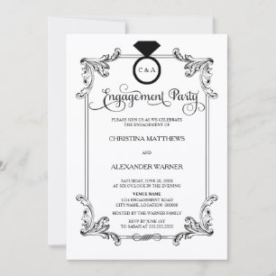 Elegant Vintage Ornament Engagement Party Invitation