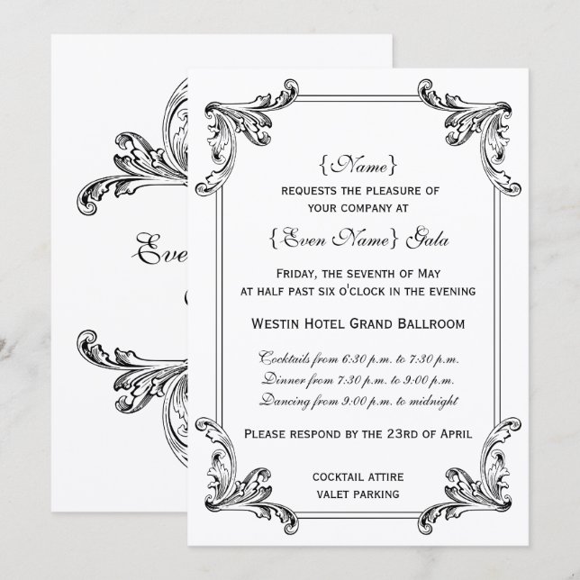 Elegant Vintage Ornament Formal Invitation (Front/Back)