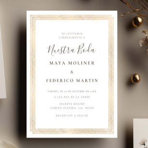 Elegant Vintage Ornament Gold Nuestra Boda Wedding Invitation