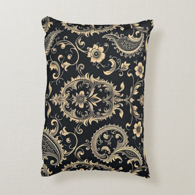 Elegant Vintage Paisley Damask Pattern Accent Pillow (Back(Vertical))