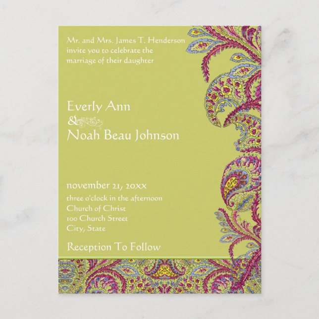 Elegant Vintage Paisley Wedding Invitation (Front)