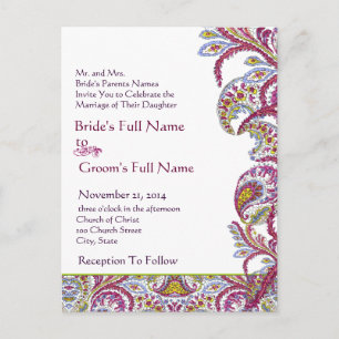 Elegant Vintage Paisley Wedding Invitation Postcard