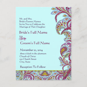 Elegant Vintage Paisley Wedding Invitation Postcard