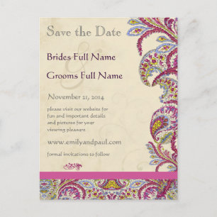 Elegant Vintage Paisley Wedding Save the Date Announcement Postcard