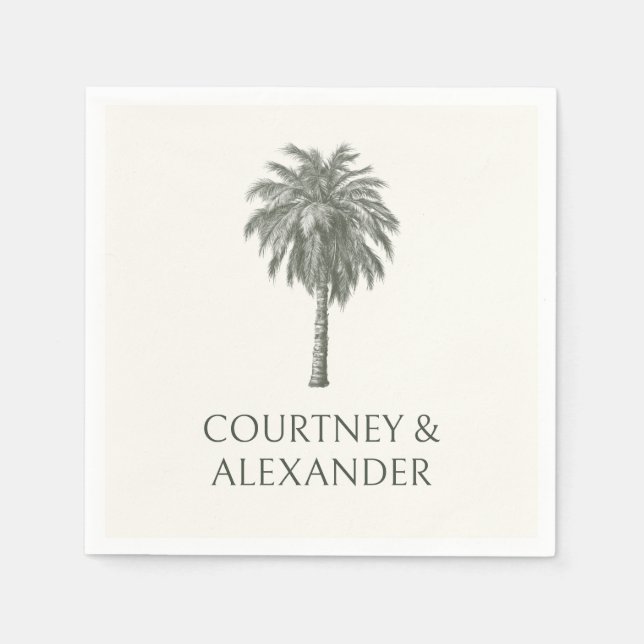 Elegant Vintage Palm Tree Tropical Wedding Napkin (Front)