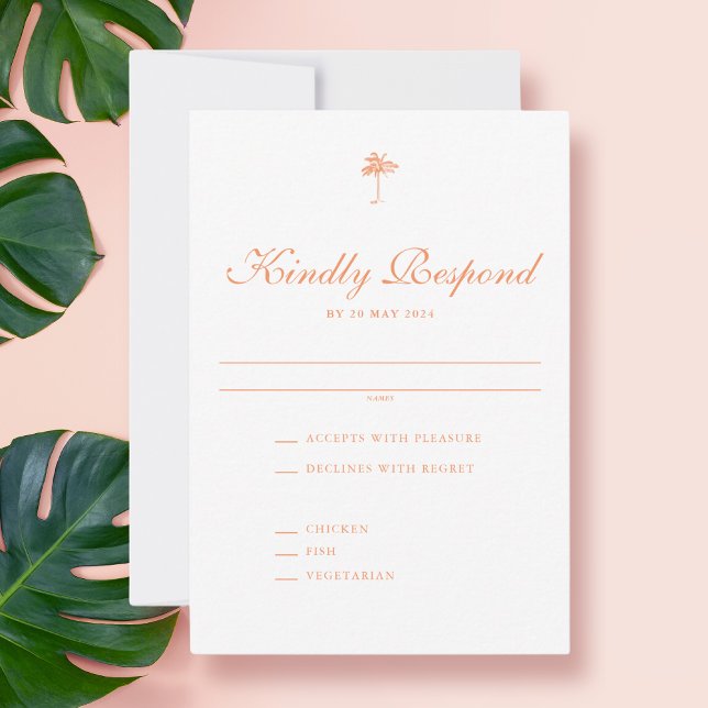 Elegant Vintage Palm Tree Tropical Wedding RSVP Card (Creator Uploaded)