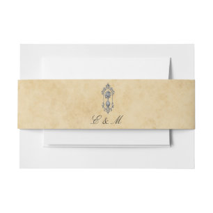Elegant Vintage parchment Custom Monogram Wedding Invitation Belly Band