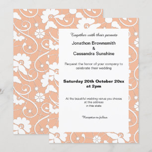 ELEGANT VINTAGE PEACH APRICOT LACE DIAMOND WEDDING INVITATION