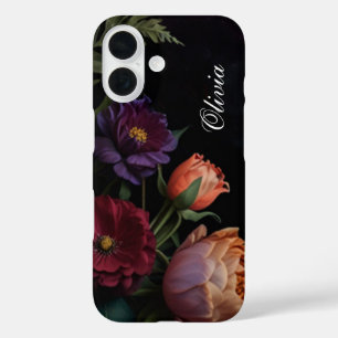 Elegant vintage peachy red floral moody boho iPhone 16 case