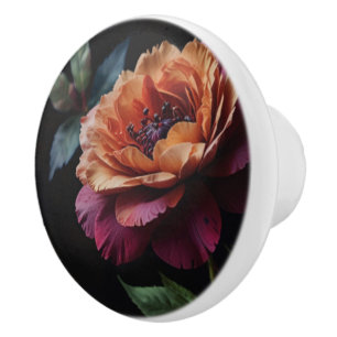 Elegant vintage peachy red floral moody boho ceramic knob
