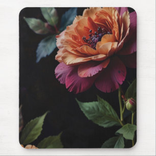 Elegant vintage peachy red floral moody boho mouse pad