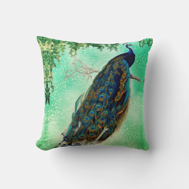Elegant vintage peacock artwork   throw pillow (Front)