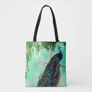 Elegant vintage peacock artwork tote bag