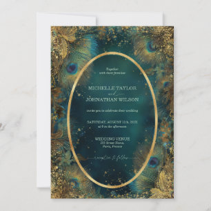 Elegant Vintage Peacock Feather Enchanted Forest Invitation