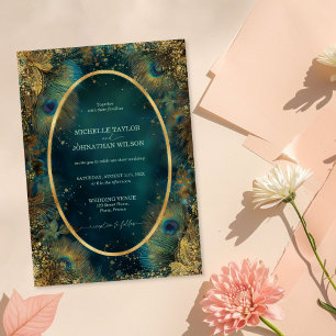 Elegant Vintage Peacock Feather Enchanted Forest Invitation