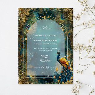Elegant Vintage Peacock Feather Enchanted Forest Invitation