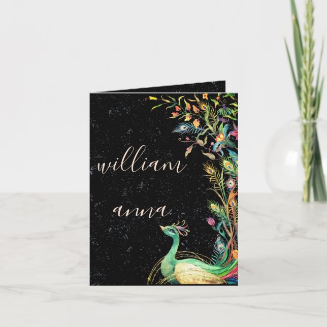 Elegant Vintage Peacock Garden Wedding Invitation (Front)