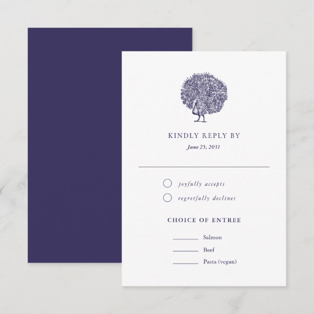 Elegant Vintage Peacock Meal Choice Wedding RSVP (Front/Back)