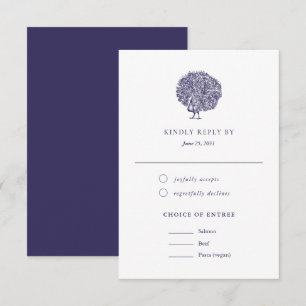 Elegant Vintage Peacock Meal Choice Wedding RSVP Card